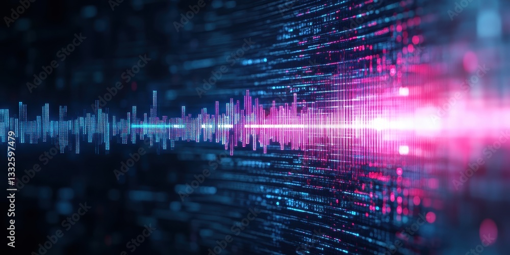 Poster dynamic soundwave patterns digital environment abstract graphic visualization technology concept fut