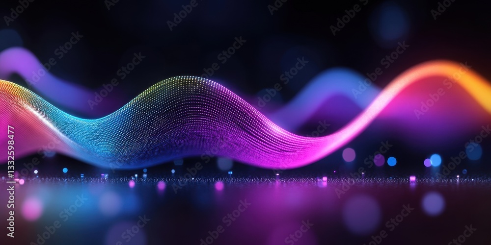 Poster dynamic sound wave visualization studio environment digital art colorful light patterns abstract con