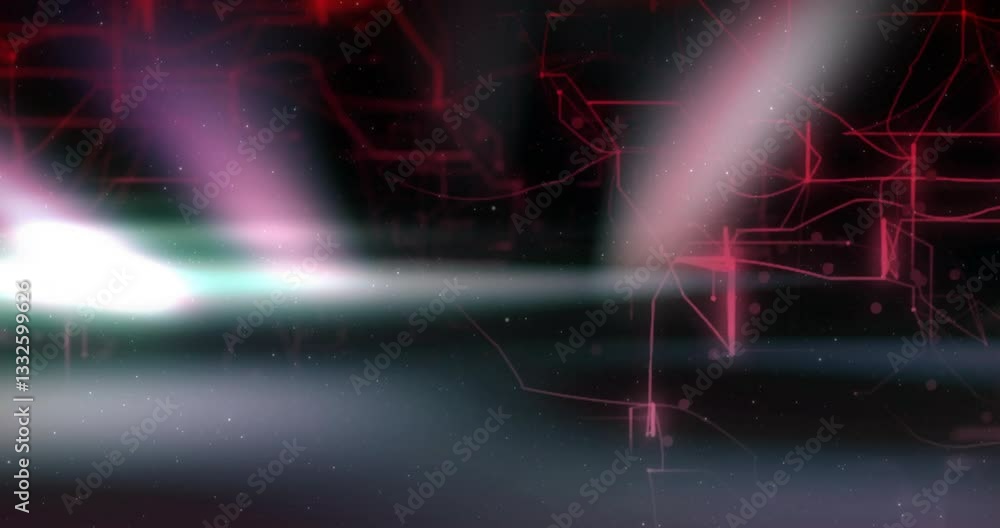 Poster animation of glowing lines and nodes forming digital network on dark background