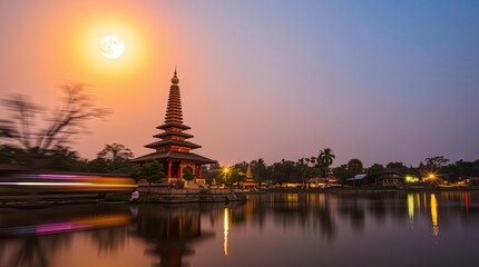 Fototapeta premium Stunning Ulun Danu Temple Bali Sunset Landscape Photo