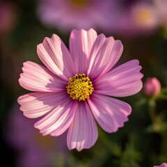 Obraz premium Delicate pink flower blooms amidst vibrant surroundings during sunny spring afternoon