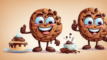 Cheerful cartoon cookies give a thumbs up near dessert.