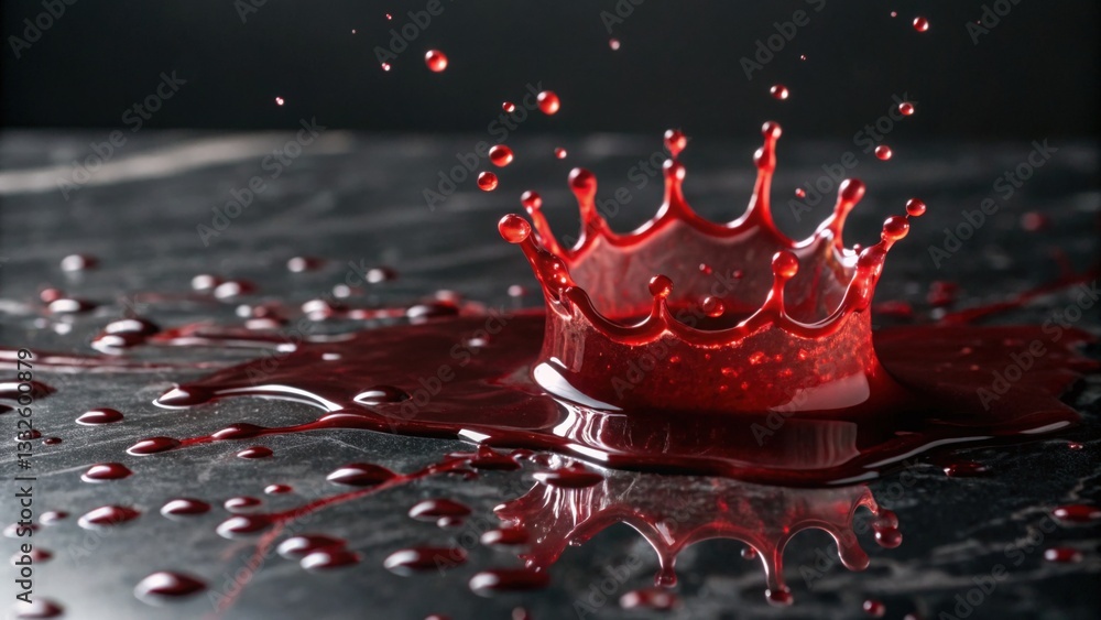 Poster dramatic splash of deep red ink abstract background macro photography studio setting close-up perspe