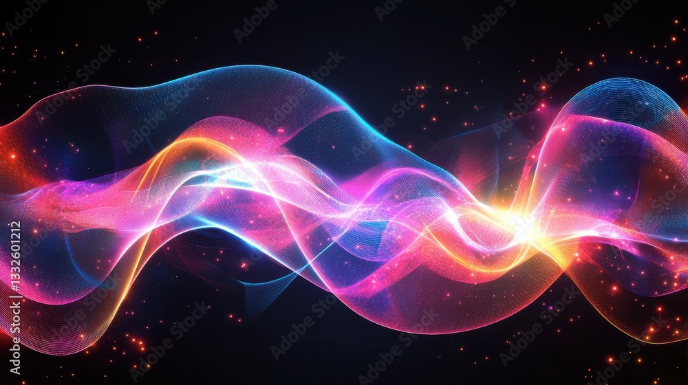 Poster futuristic neon glowing lines create high tech abstract background