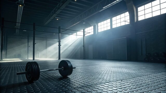 High energy fitness action in a dark gym intriguing content of a weightlifting environment captivating viewpoint of strength training