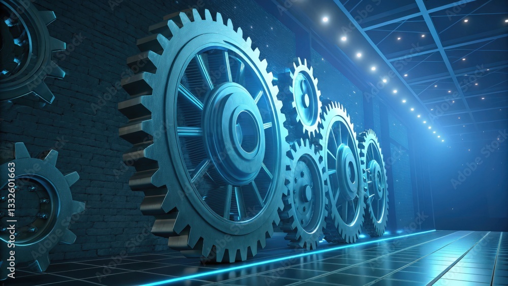 Aufkleber high-tech abstract background featuring metallic gears in a futuristic industrial environment captur