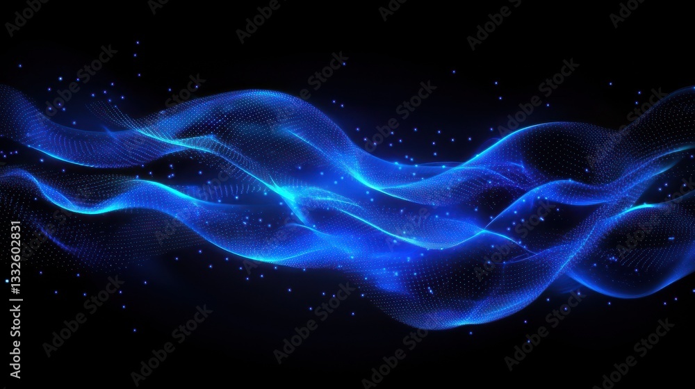 Poster a dark background with a blue abstract design of connected lines and dots, representing technologica