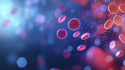 Closeup of glowing red blood cells in vibrant, colorful background