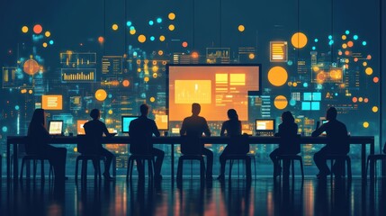 Teamwork in Data Analysis: A Futuristic Business Meeting