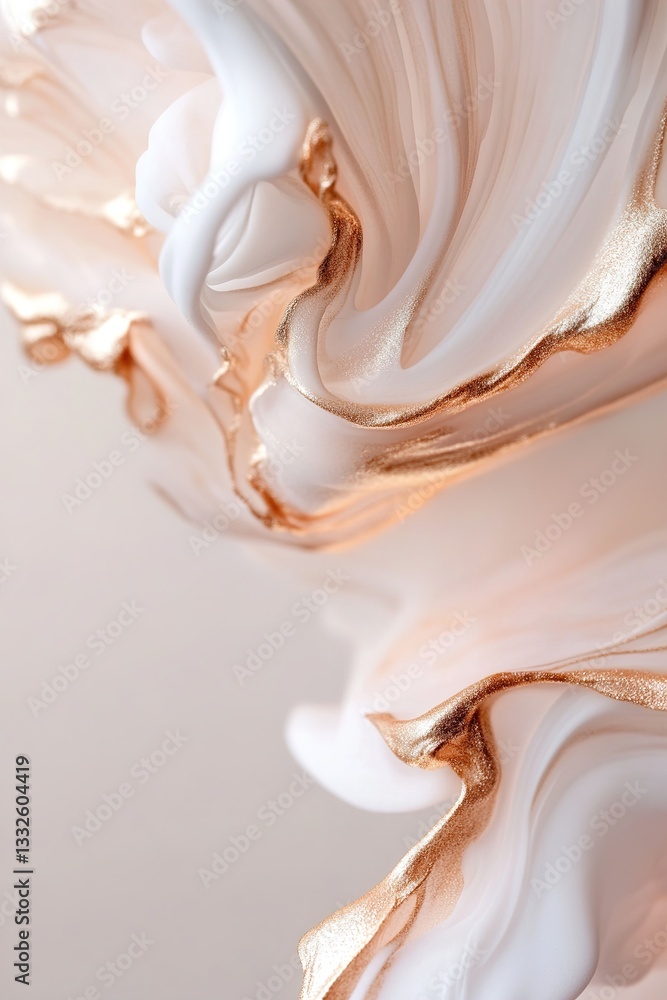 Poster luxurious flowing patterns of soft ink swirl in beige and metallic gold create an elegant footer, tr