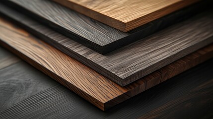Neatly stacked wooden planks showcase rich textures and warm earthy tones, highlighting natural grain patterns.