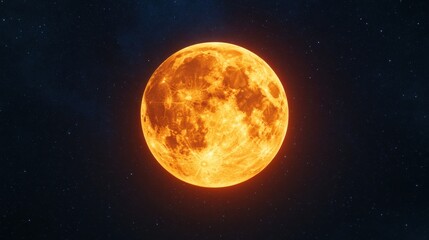 Illustration of a full orange moon against a dark night sky