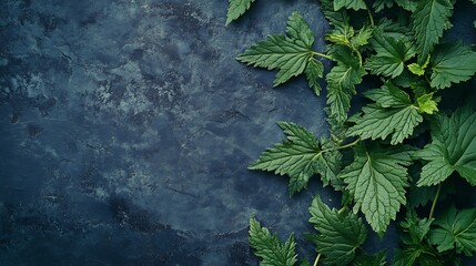 Nettle tea medicinal herbal tea with urtica leaves fresh wild herb shot from the top with a place for text