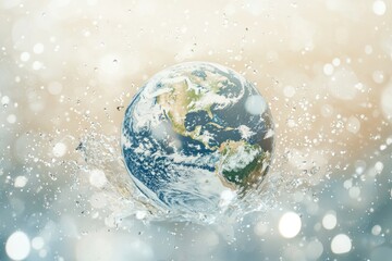 A globe splashes into water, symbolizing environmental conservation and the importance of water resources. Ideal for World Water Day, sustainability campaigns, and climate awareness