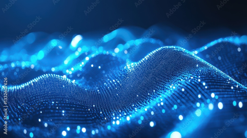 Poster abstract blue tech background with digital waves cyber quantum computing and electronic global intel