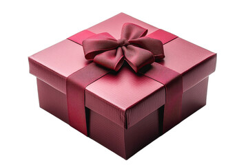 Obraz premium Maroon gift box with ribbon and bow, present, celebration, isolated, cut out transparent
