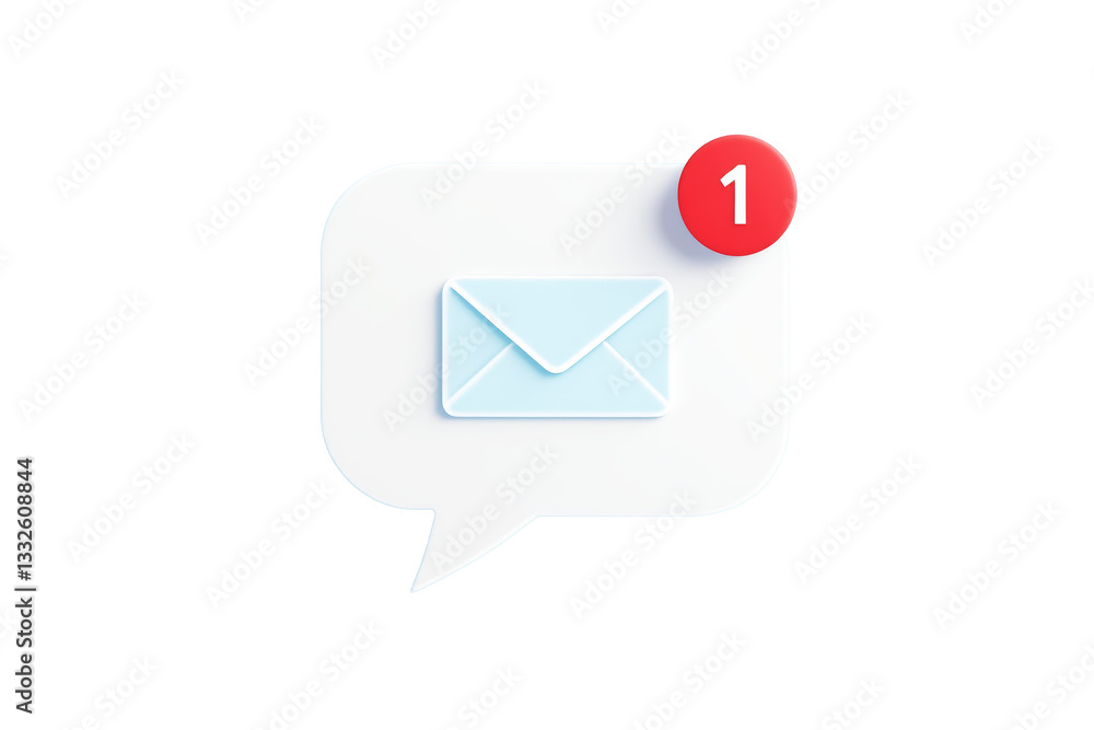 Aufkleber Email notification icon with an envelope inside a speech bubble and a red badge showing one new message, isolated on a white background. Ai generative