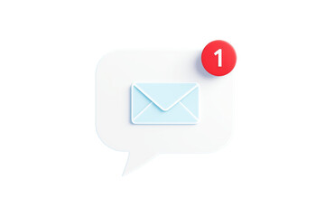 Email notification icon with an envelope inside a speech bubble and a red badge showing one new message, isolated on a white background. Ai generative