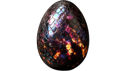 Serpent dragon egg covered in glowing snake scales, isolated on transparent background