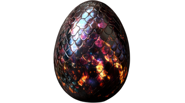 Serpent dragon egg covered in glowing snake scales, isolated on transparent background