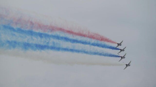 Chinese aerobatic aircraft show using a J10 aircraft at Don Mueang Airport