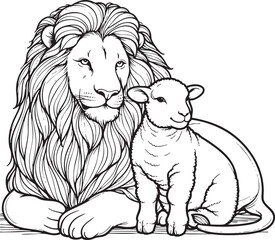 Lion and Lamb Outline Vector © shinheo