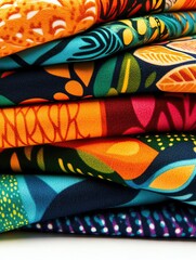Vibrant patterns on colorful fabric layers.