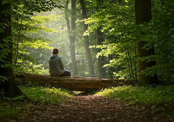 Contemplation in a Sunlit Forest