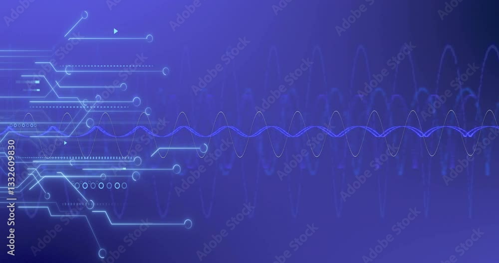 Poster Animation of digital waveforms and circuit patterns in futuristic technology concept