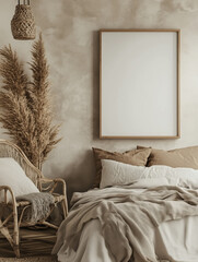 Warm Serenity A Cozy Bedroom Embracing Natural Textures and Earthy Hues, Inviting Tranquility and Comfort Through Thoughtful Decor.