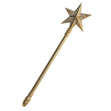 Isolated golden metal sword on a white background, a sharp medieval weapon illustration