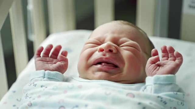 newborn baby girl video, newborn baby is crying, new born baby crying, baby in hospital, baby on hospital bed video, new born baby on bed, cute baby is crying, generated with ai