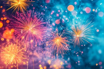 Obraz premium Festive Fireworks Night Glow Background