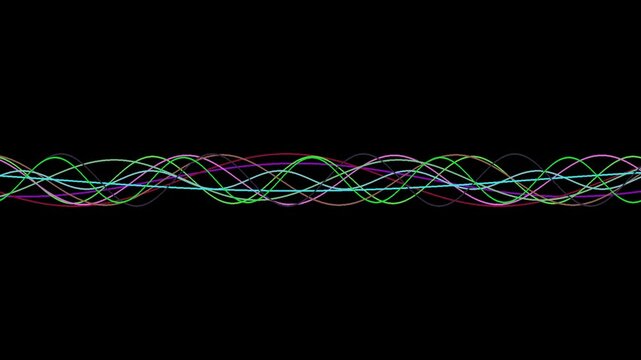 many sinusoidal waves that move on the screen of different colors on a black background