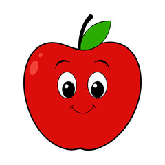 Smiling Red Apple Cartoon Character with Leaf