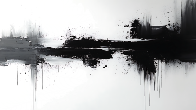 Isolated on transparent background, black gray white minimal abstract geometric stroke ink brush watercolor oil painting color decoration background. high resolution PNG file - Powered by Adobe