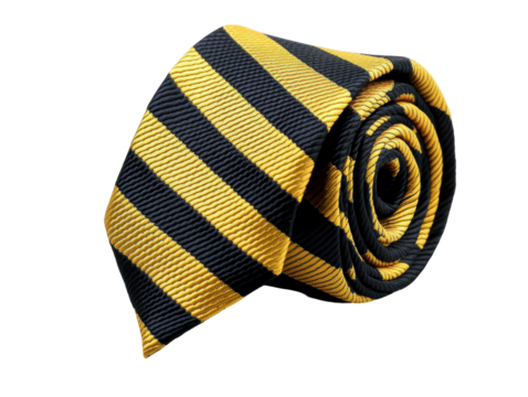 Isolated Stylish Striped Gold and Black Necktie Rolled