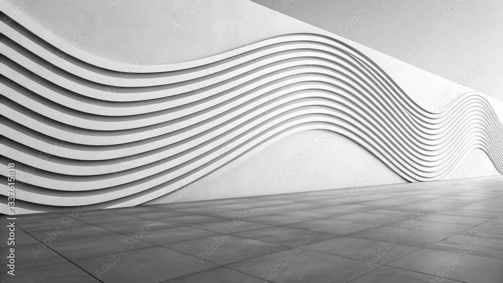 Poster dynamic wavy lines design modern architecture digital artwork minimalist space low angle view subtle