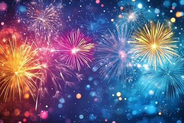 Festive Shimmering Fireworks Night Sky Background