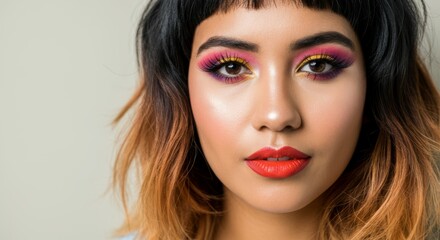 Fototapeta premium Young hispanic female with bold makeup and ombre hair