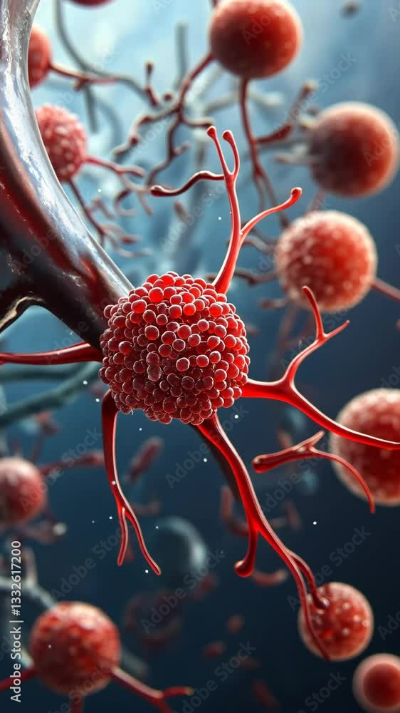 Poster cells interacting in a dynamic environment showcasing the intricate structure of red cells and their