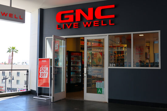 Hollywood, California &ndash; March 8, 2025: GNC General Nutrition Centers, American multinational retail and nutritional manufacturing company, sells protein powders and supplements to support fitness