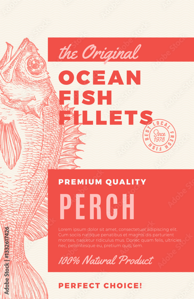 Canvas Prints seafood fish vector label design package background layout template. hand drawn atlantic perch illus