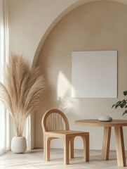 Serenity in Simplicity A tranquil interior scene showcasing minimalist design elements and soft natural light, accentuating the beauty of earthy textures and subtle decor.