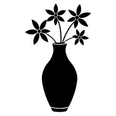flower vase black silhouette vector, Simple silhouette Design vector icon with white background.