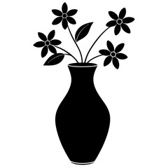 flower vase black silhouette vector, Simple silhouette Design vector icon with white background.