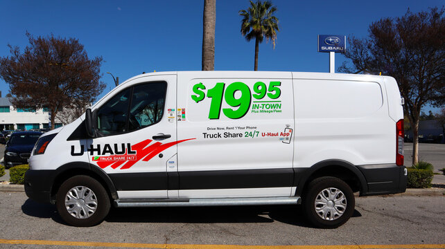 Glendale, California &ndash; March 8, 2025: U-HAUL Van. U-HAUL is an American moving truck, trailer, and self-storage rental company