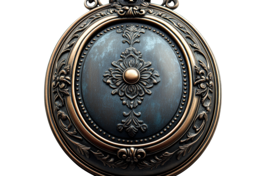 Ornate bronze shield with floral motif, antique design, cut out transparent