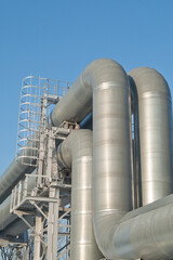 pipeline line close up against blue sky
