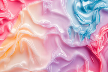 Obraz premium Abstract fluid pastel waves on melted plastic texture wrinkled silicone sheet background